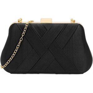 ⚡ Women's Silk Satin Fabric Clutch Crossbody Formal Party Wedding Black Bag